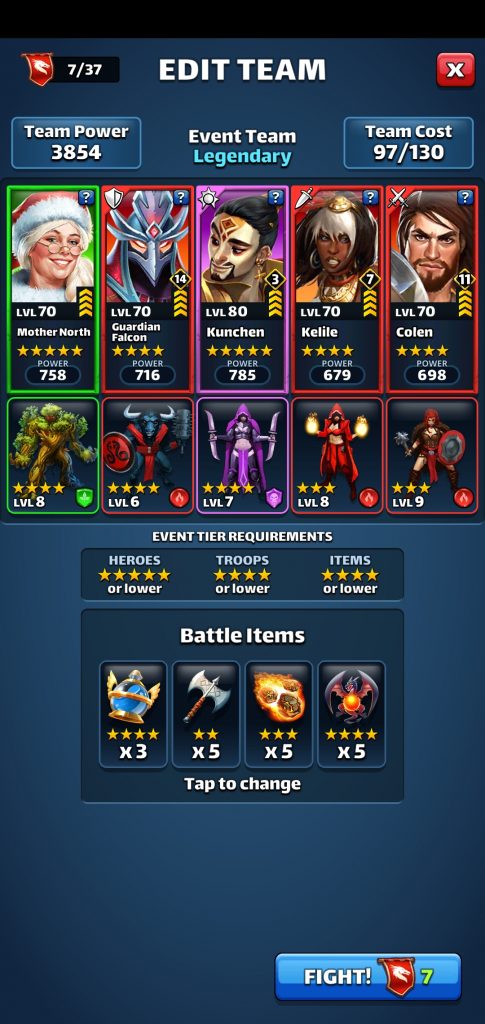Heroes from an event in the games Empires & Puzzles.